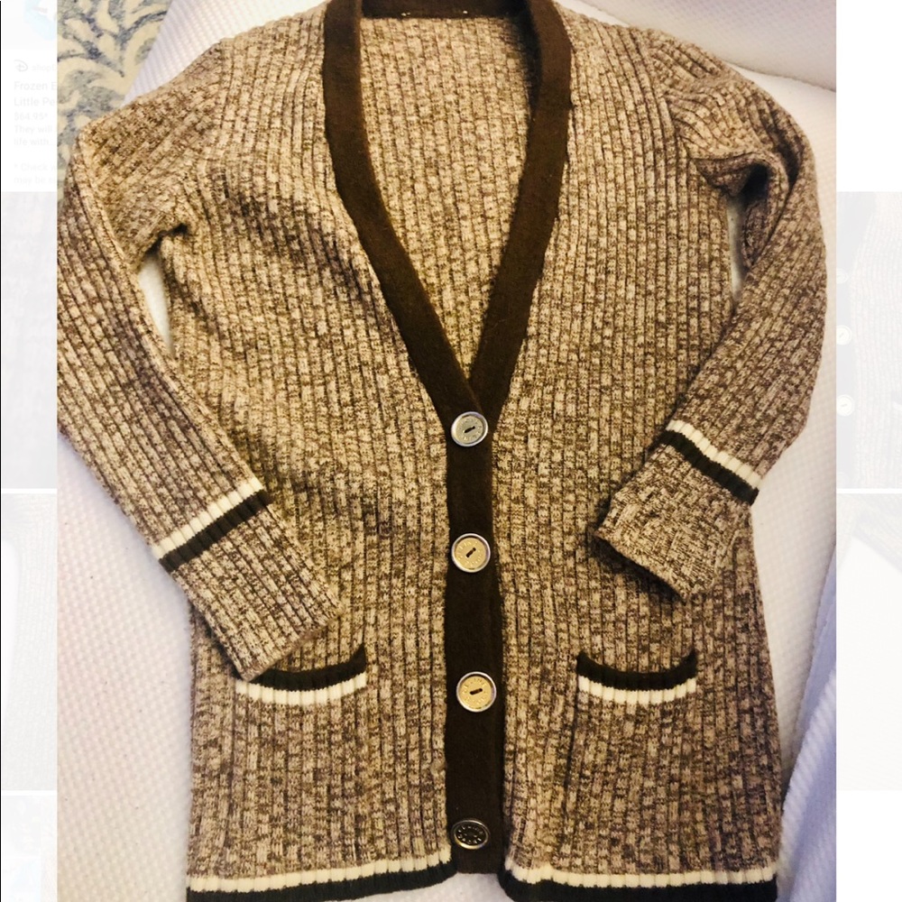Celine Brown and Cream Ribbed Wool Cardigan